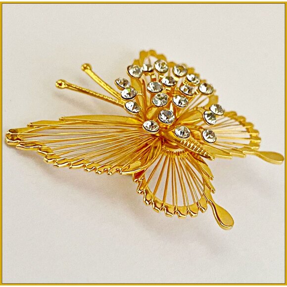 Signed Monet Butterfly with Rhinestones Brooch,‎ Vintage Costume Jewelry - Picture 3 of 4